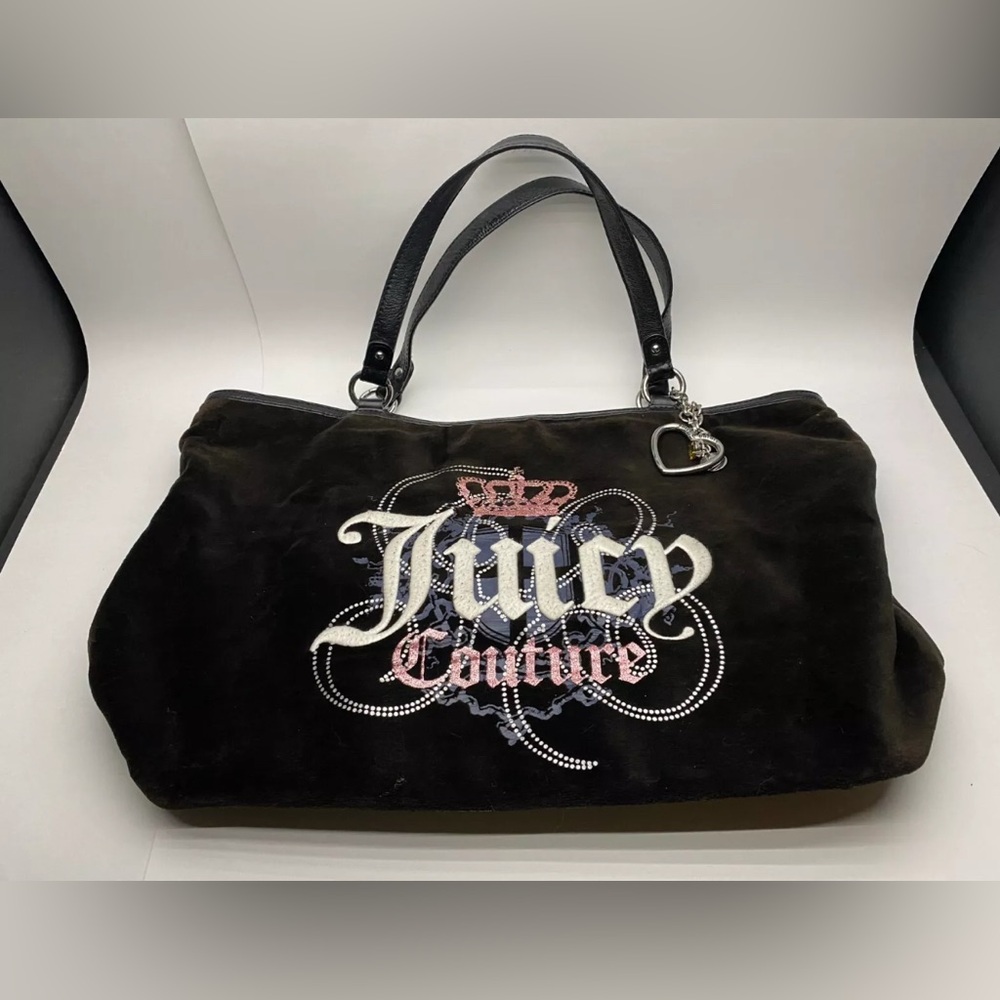 Juicy Couture Black Tote Luxurious Velour Iconic Design Y2K pre-owned